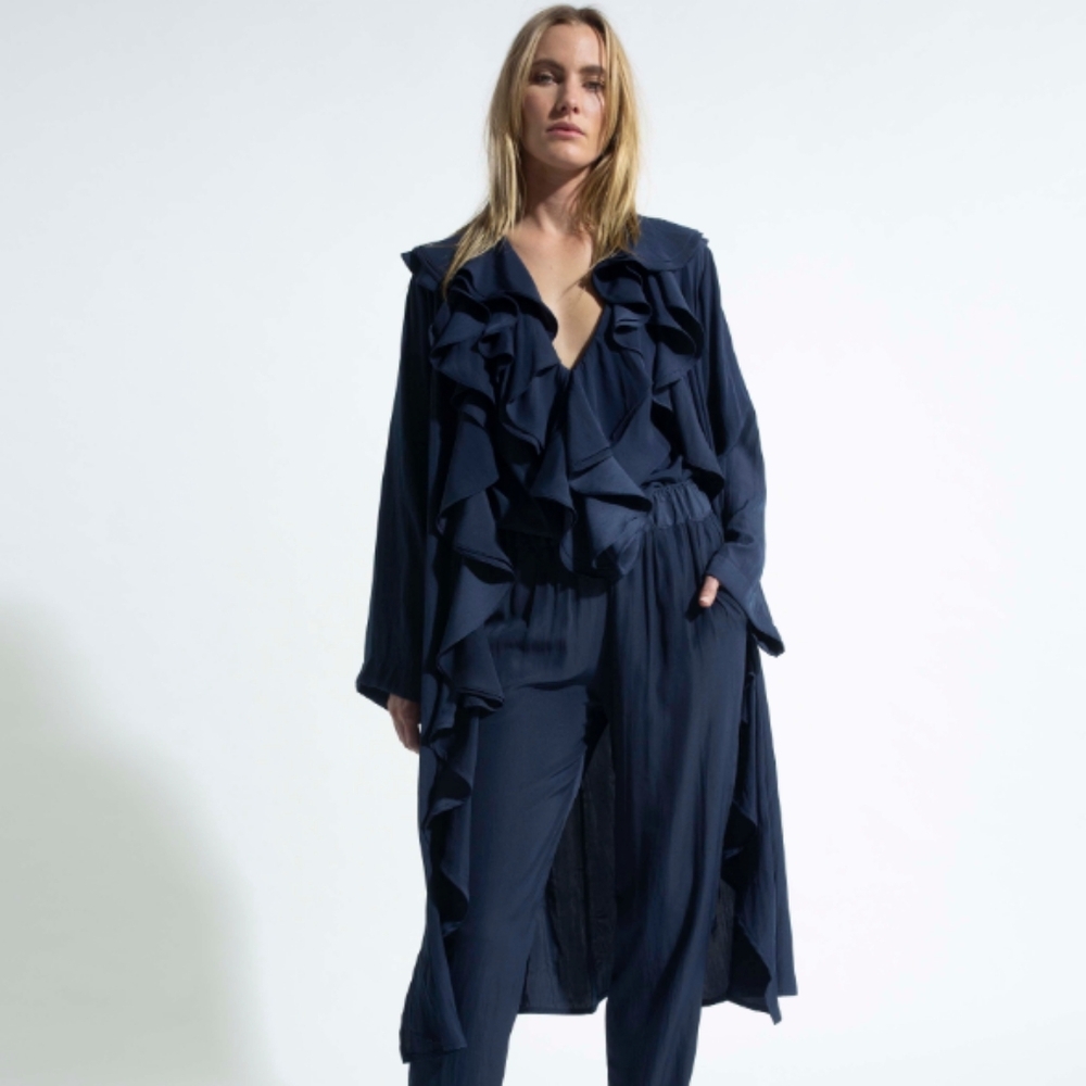 NWT Mela Purdie‎ Rufflet Coat in Midnight SZ 6/ XXL